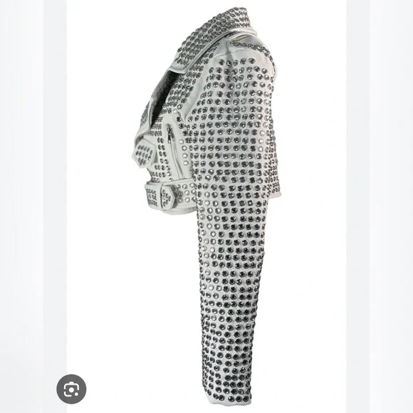 Seta Bianca Jacket- Studded White Cropped Moto Jacket - Women - Picture 4 of 5